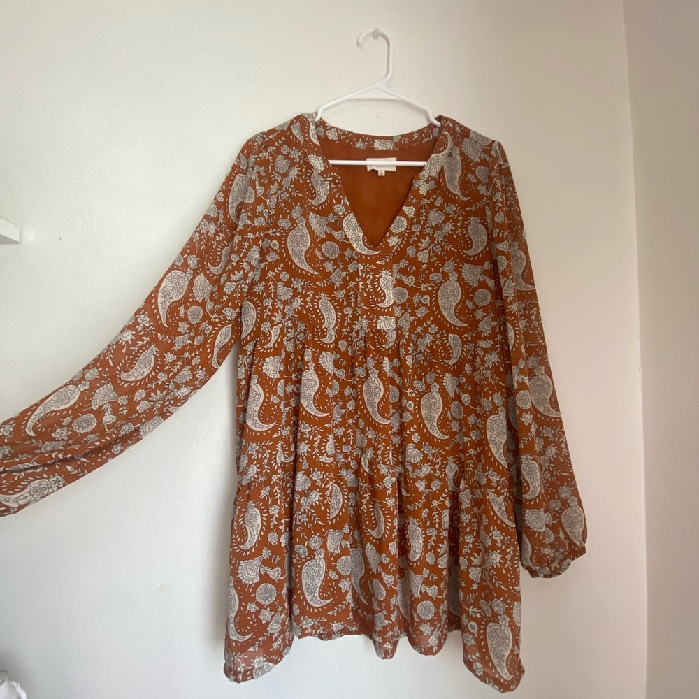 Melloday Women's Floral Orange Paisley V-Neck Tunic Babydoll